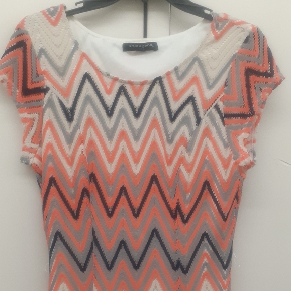 Sharagano Crochet Chevron Dress , size 6 Fit & Flare - Picture 5 of 8